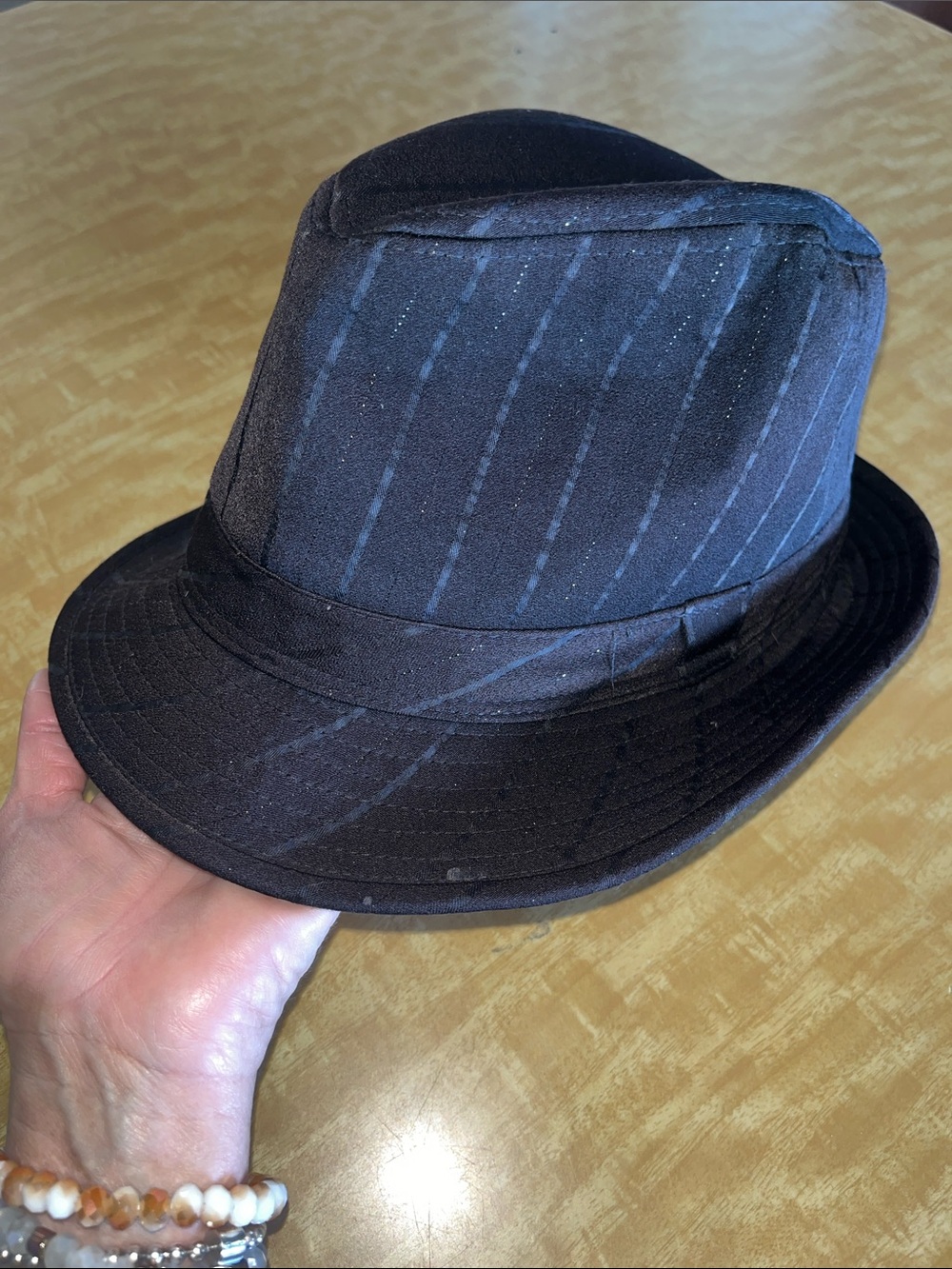 Source Unknown Black Pinstripe Fedora Hat OS